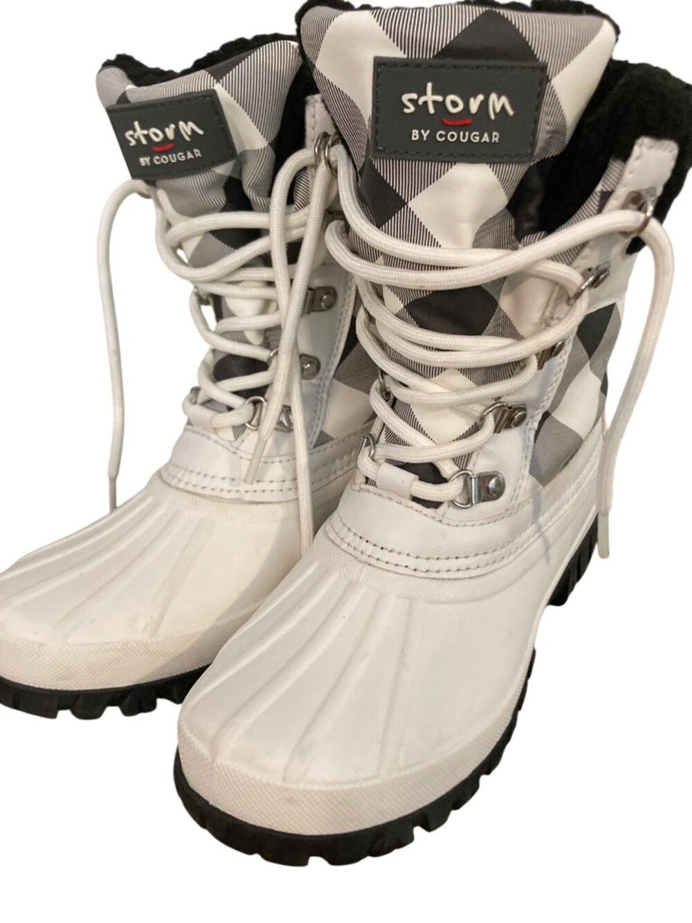 Storm By Cougar Womens White & Black Plaid Waterproof Winter Boots Size 6